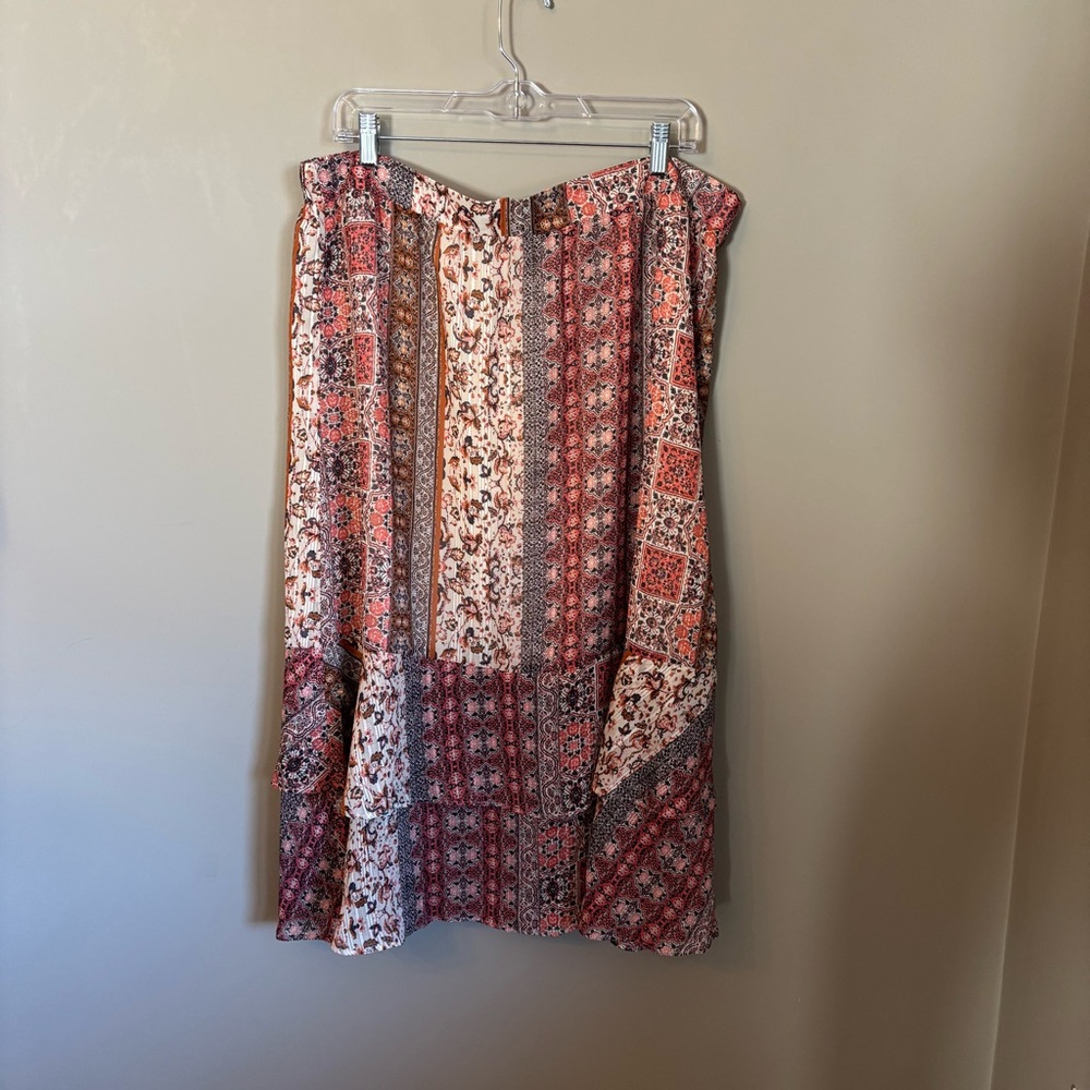 LOFT Rust, Cream and Brown Patchwork Boho Midi Skirt